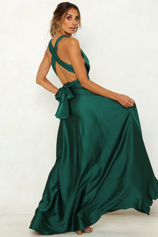 Women’s V-Neck Sleeveless Open-Back High Waist Gown in 2 Colors S-XXL - Wazzi's Wear