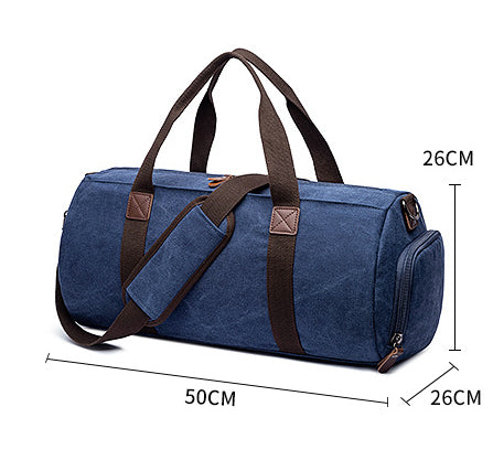 Solid Colour Canvas Gym Bag with Independent Shoe Compartment