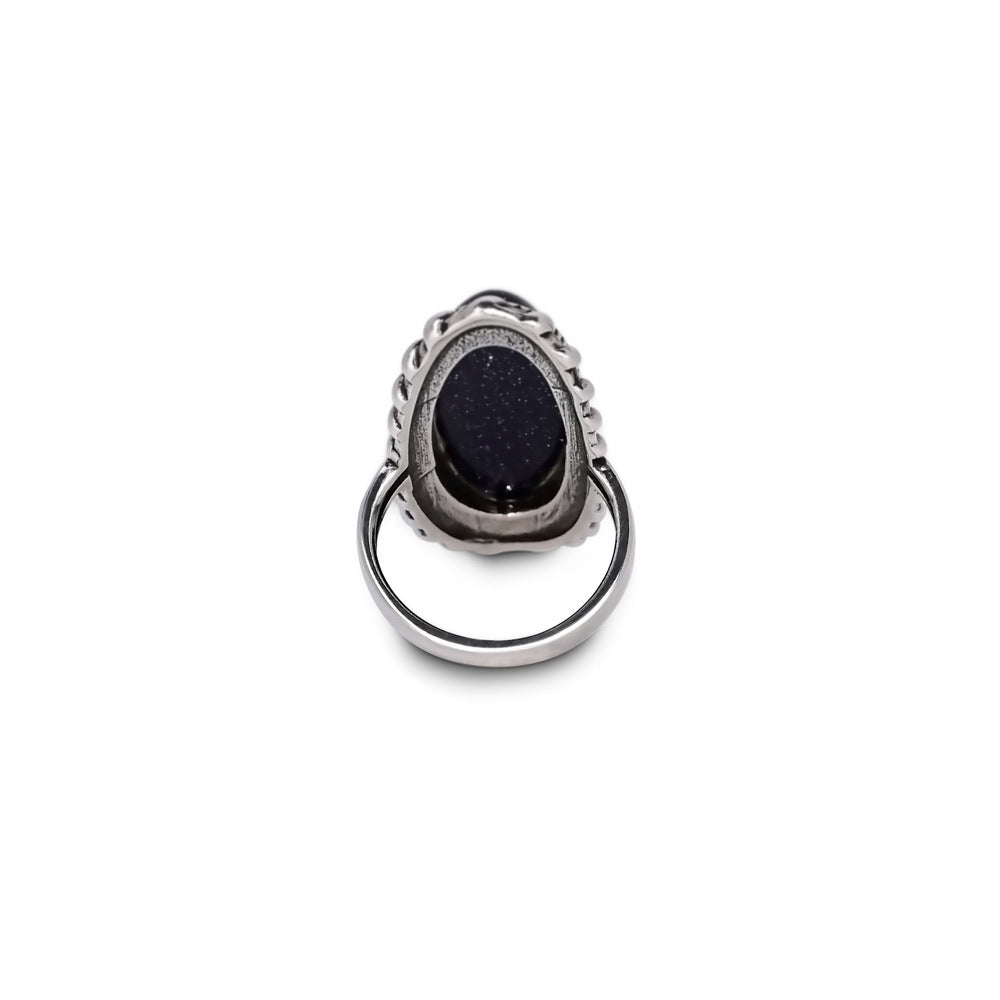 Retro Olive-Shaped Lapis Lazuli Ring, Elegant For Parties
