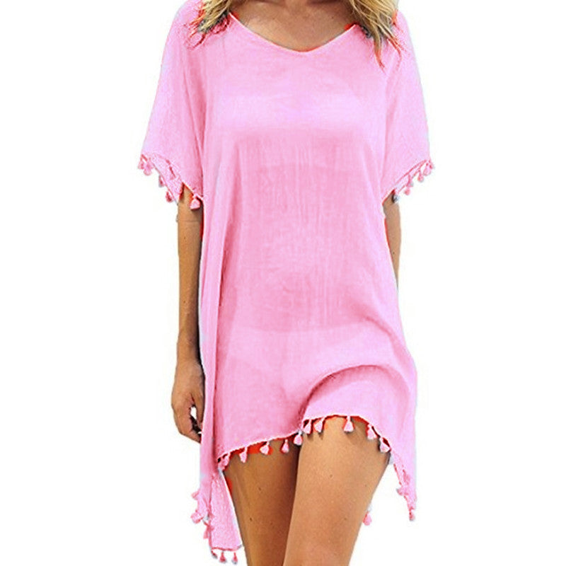 Women’s One Size Fringed Beach Cover-Up in 21 Colors - Wazzi's Wear