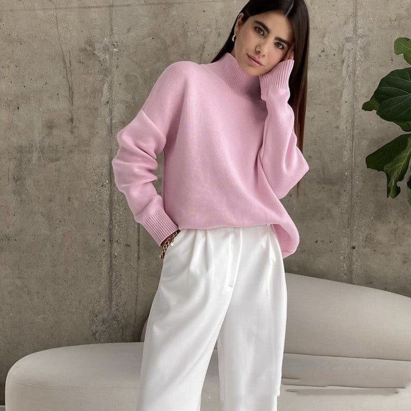 High Collar Loose Knitted Top Sweaters Women's Clothing