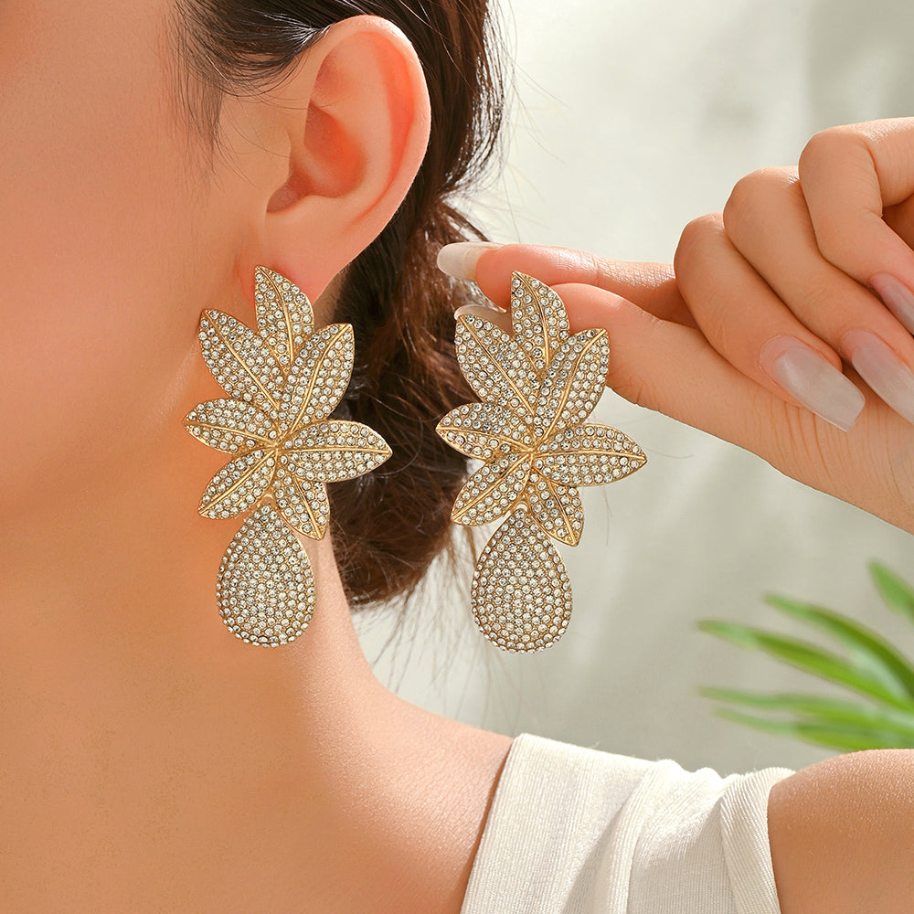 Rhinestone Floral Teardrop Dangle Earrings For Women Wedding Evening Party Prom Formal Luxury Statement Jewelry