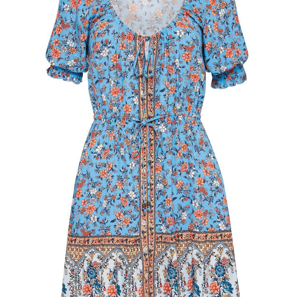 Women’s Short Sleeve Floral Boho Dress S-2XL - Wazzi's Wear