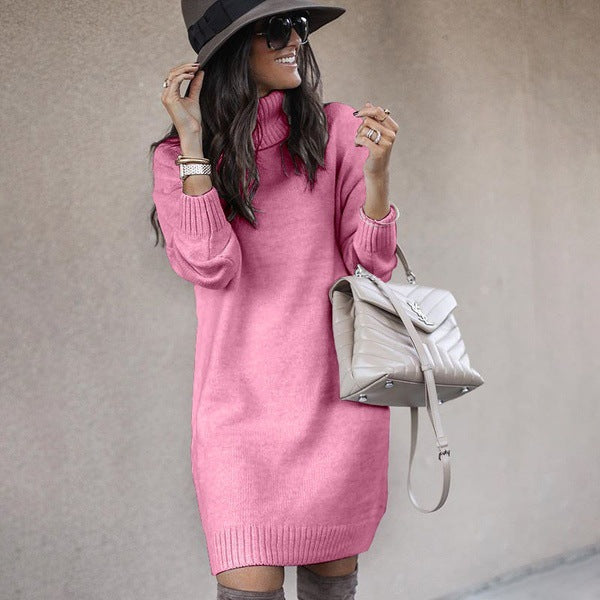 Women’s Mid-Length Turtleneck Long Sleeve Knit Sweater in 6 Colors S-3XL - Wazzi's Wear