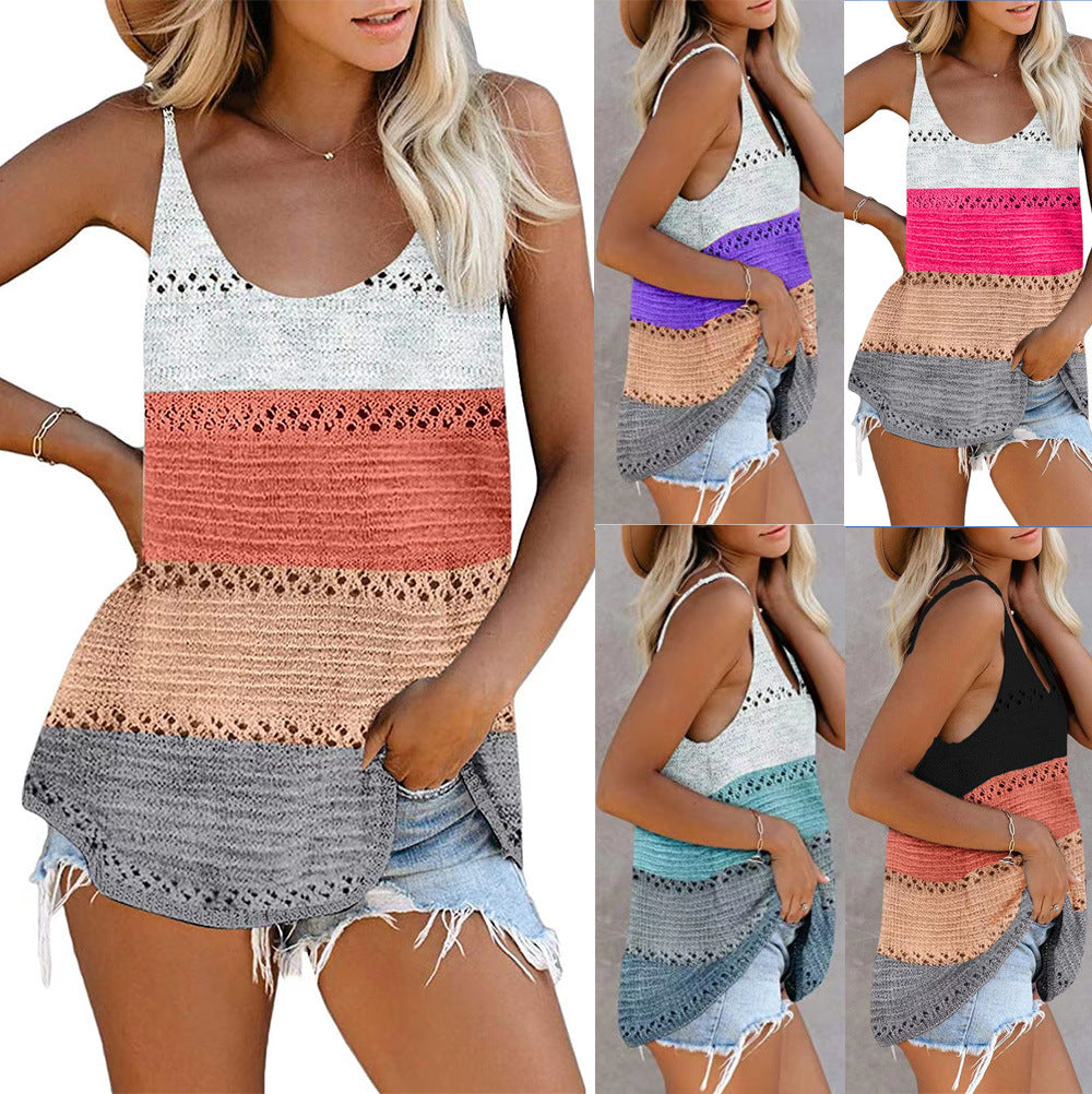 Women’s Colorblock Round Neck Knit Tank Top