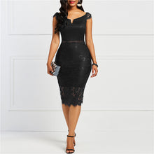 Load image into Gallery viewer, Women’s Lace Off-the-Shoulder Midi Dress in 5 Colors S-3XL - Wazzi&#39;s Wear