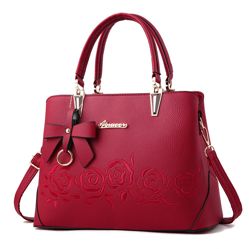 Women’s Hand Shoulder Bag with Embroidered Roses in 8 Colors - Wazzi's Wear