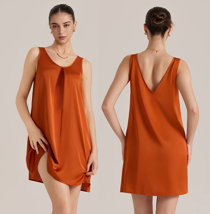 Womens Sleeveless Satin Chiffon V-Neck Nightdress