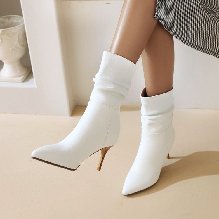 Women's Pleated Pointed Toe Stiletto Boots