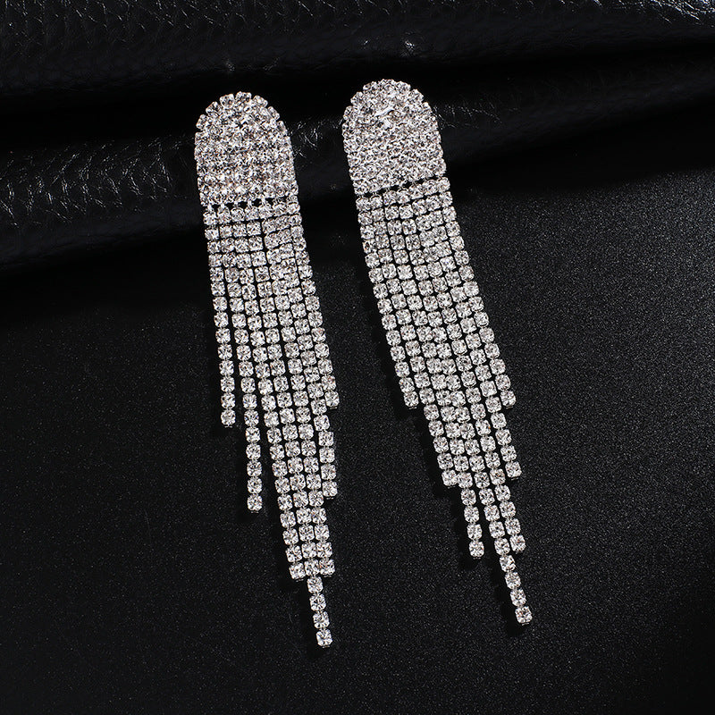 Women’s Rhinestone Tassel Earrings in 4 Colors - Wazzi's Wear