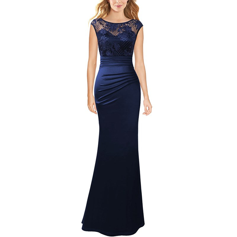 Women’s Floor Length Sleeveless Gown with Lace Detail in 4 Colors XS-3XL - Wazzi's Wear