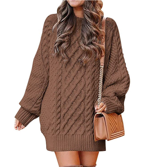 Women's Long Sleeve Twist Knit Mid-Length Sweater Dress in 11 Colors S-L - Wazzi's Wear