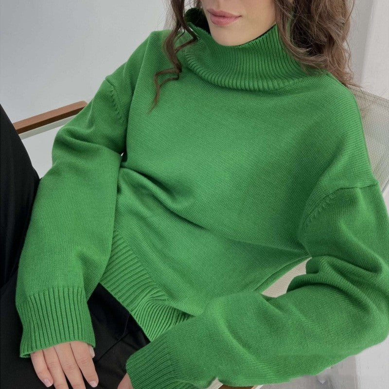 High Collar Loose Knitted Top Sweaters Women's Clothing