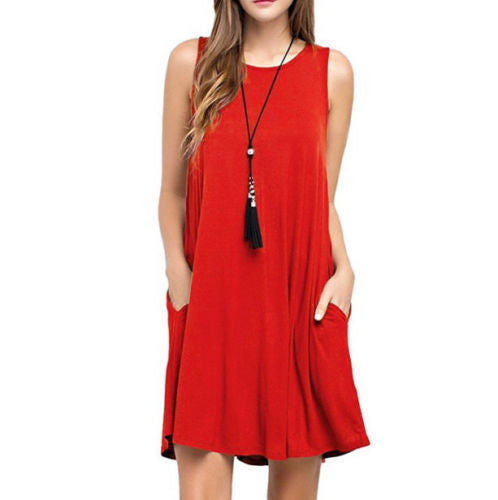 Women’s Sleeveless Casual Pocket Dress with Pockets in 8 Colors Sizes 6-20 - Wazzi's Wear