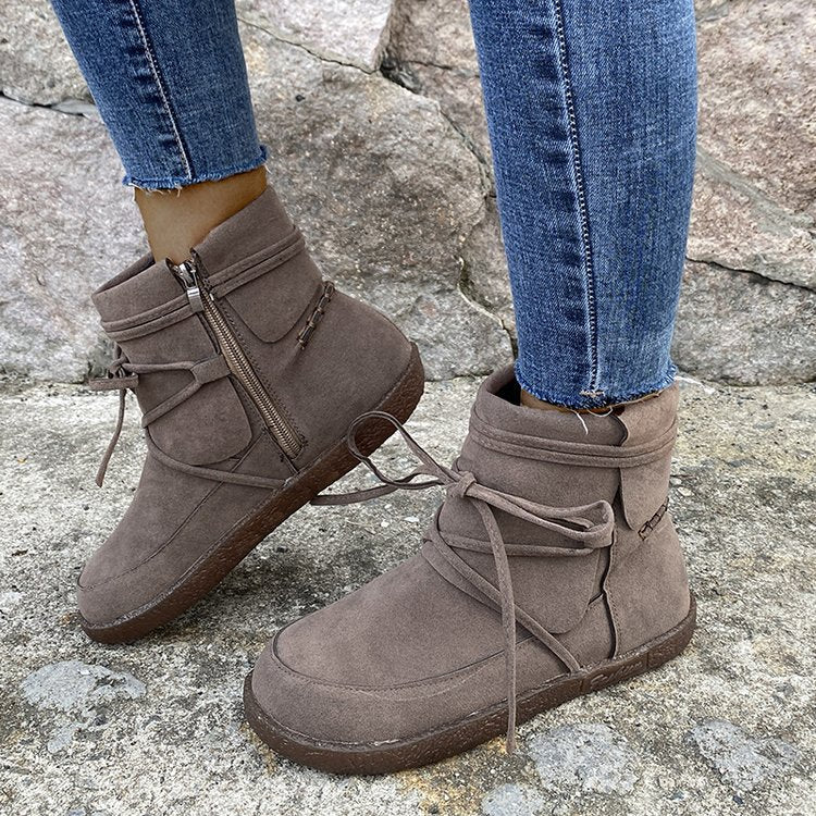 Women’s Suede Moccasin-Style Ankle Boots with Flat Heel