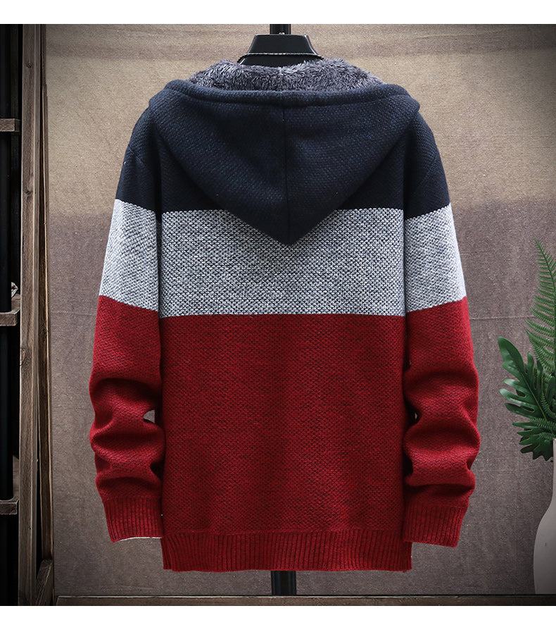 Men’s  Colorblock Fleece Lined Sweater Cardigan with Hood in 3 Colors M-3XL - Wazzi's Wear