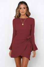 Load image into Gallery viewer, Women&#39;s Long Sleeve Ruffled Dress with Flared Sleeves and Side Bow in 8 Colors S-XL - Wazzi&#39;s Wear