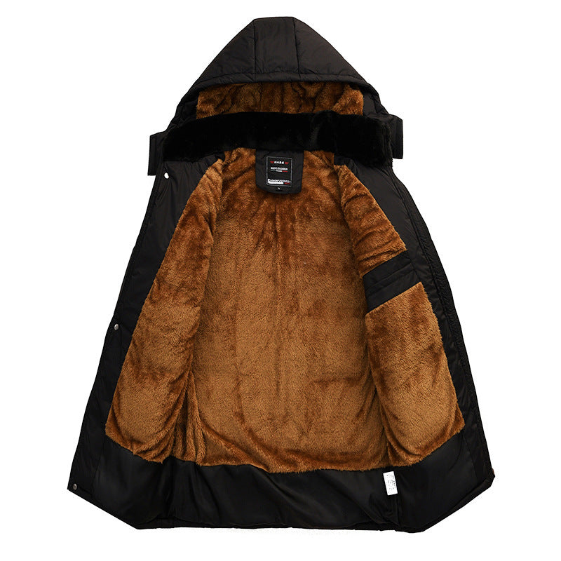 Men’s Black Hooded Long Sleeve Plush Coat M-4XL - Wazzi's Wear