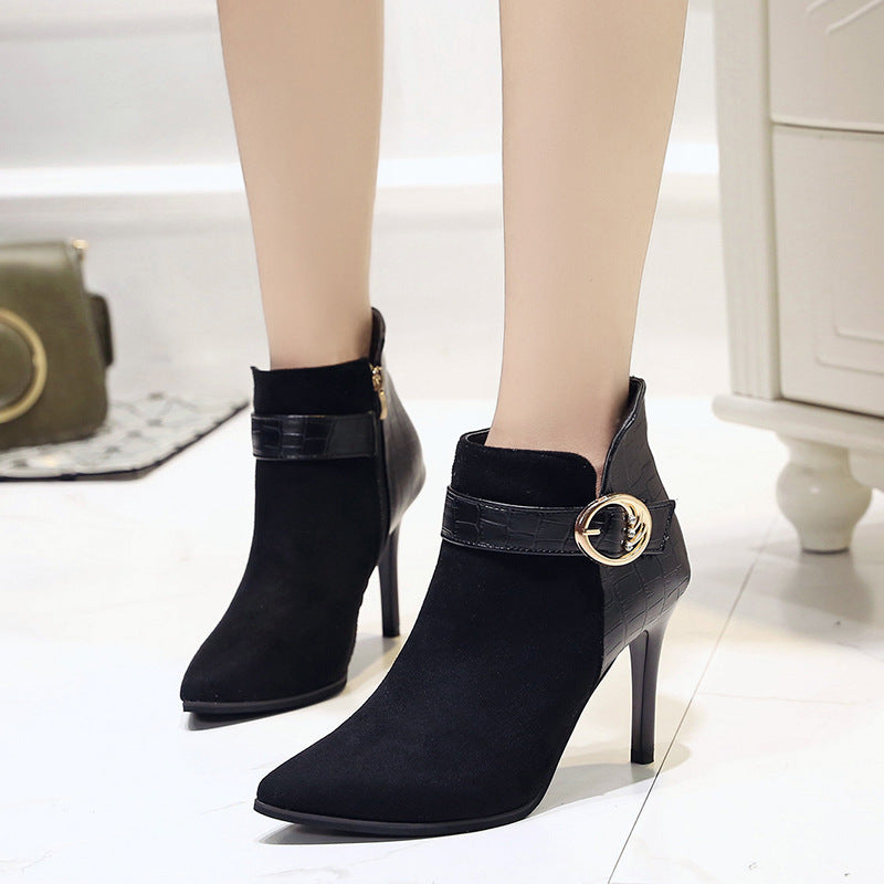 Women’s Suede Ankle Boots with Pointed Toe and Stiletto Heel