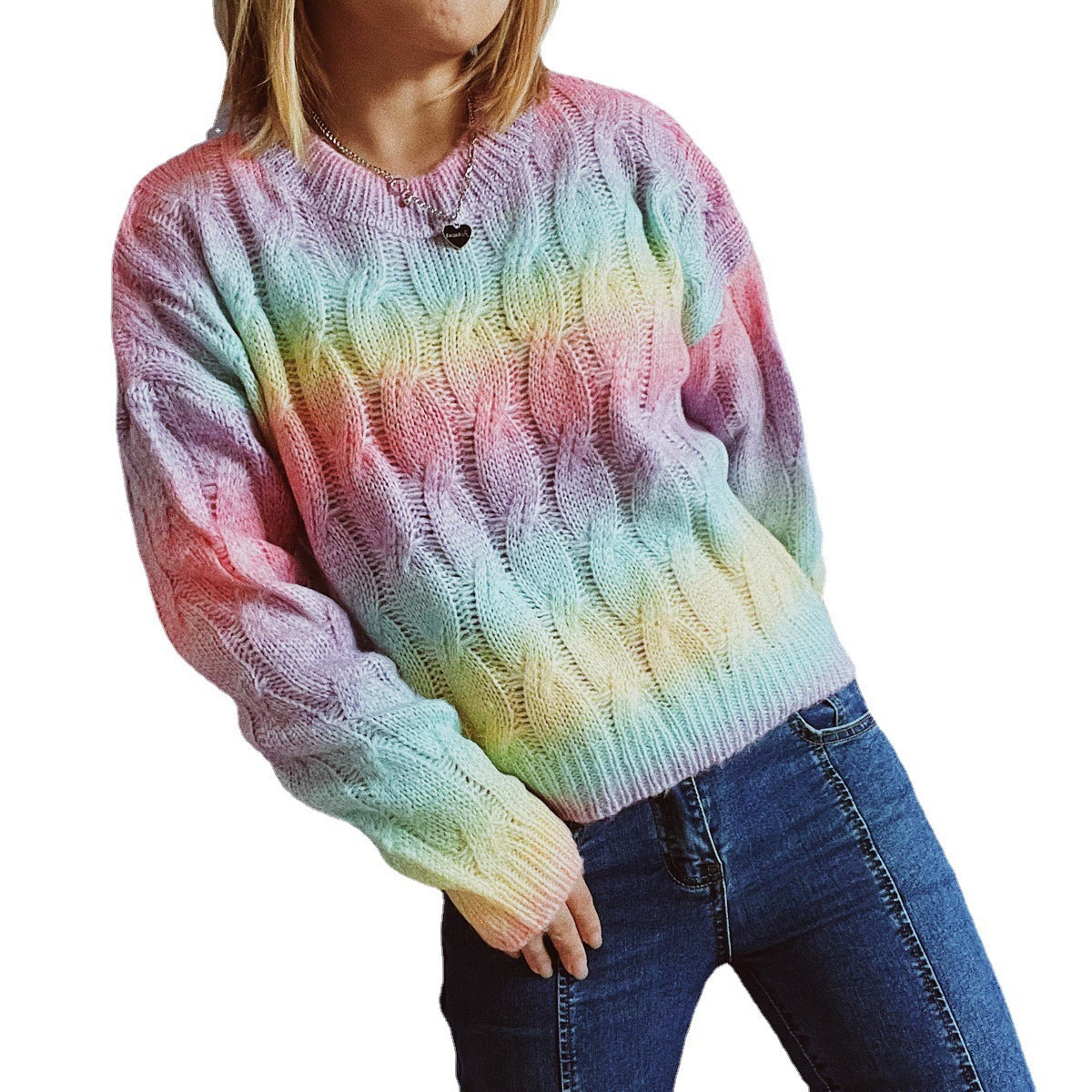 New Lightweight Rainbow Short Knitted Sweater For Women
