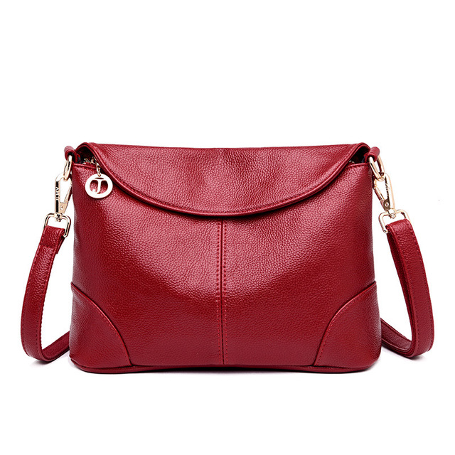 Women’s Leather Solid Colour Shoulder Bag with Zipper