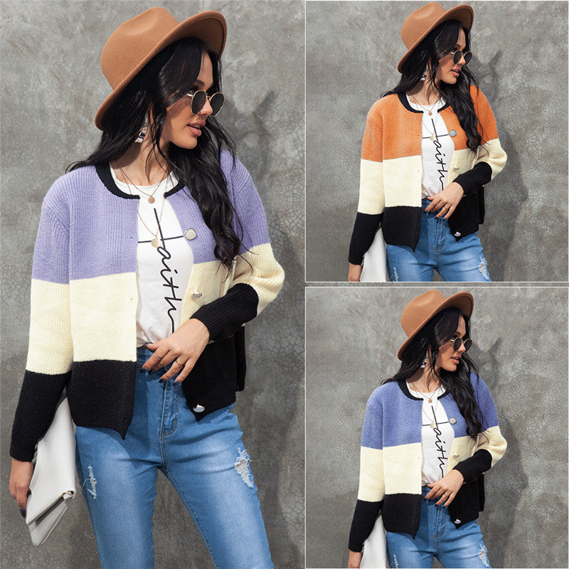 Women's Long Sleeve Colorblock Knit Cardigan in 3 Colors S-XL - Wazzi's Wear