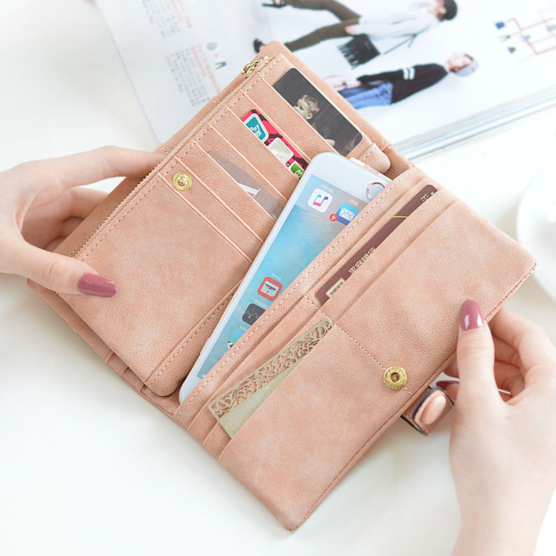 Women’s Multicompartment  Leather Wallet With Zipper in 7 Colors 