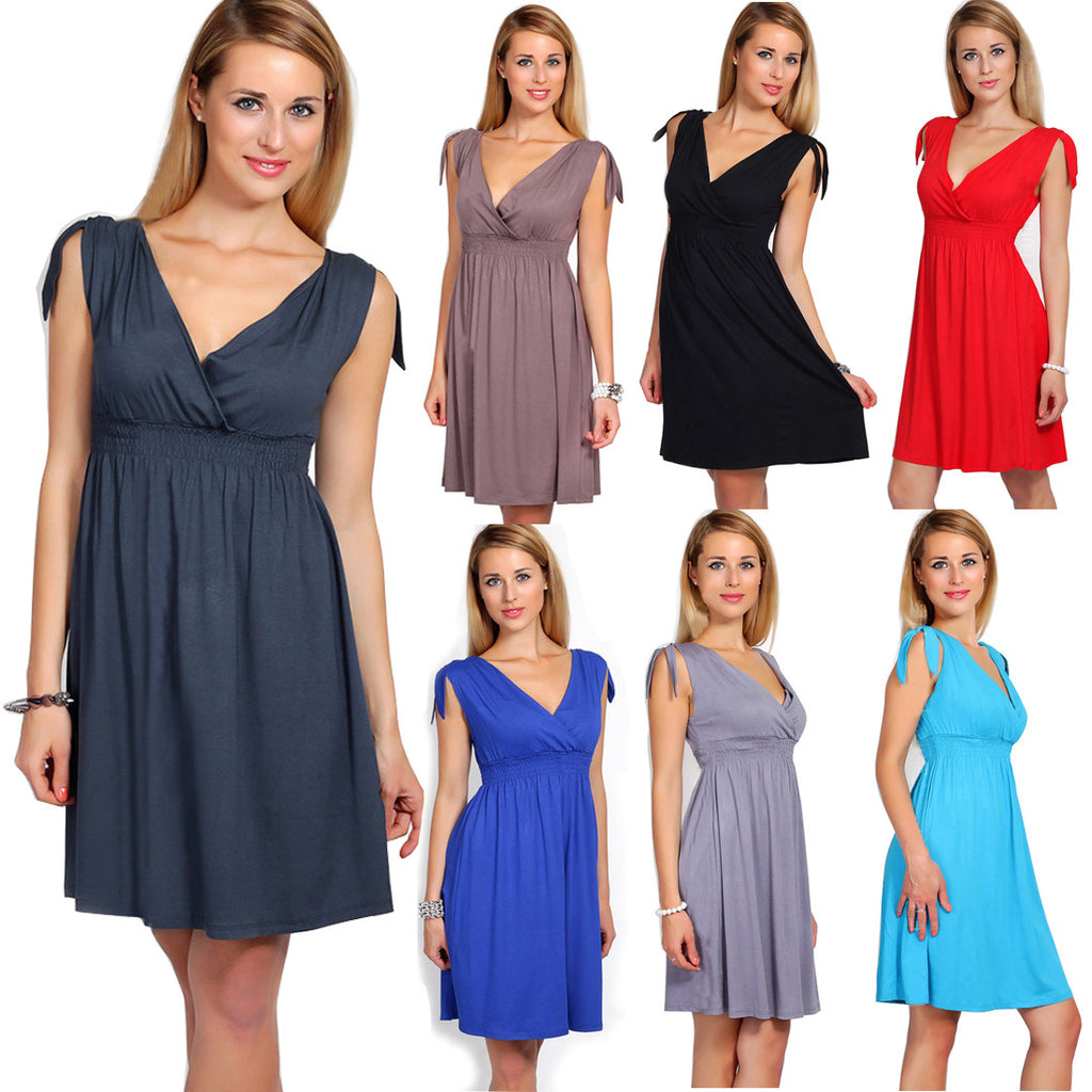 Women’s  V-Neck Sleeveless Midi Dress in 11 Colors S-XXXL - Wazzi's Wear