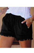 Load image into Gallery viewer, Women&#39;s Elastic Waist Denim Shorts with Pockets and Raw Hem Dark Grey Size 8