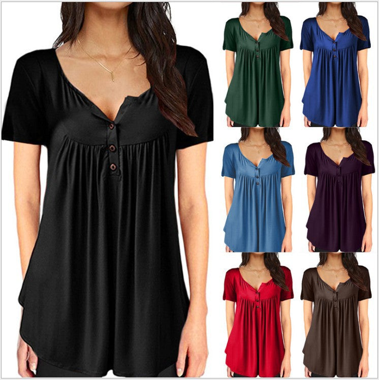 Women’s Short Sleeve Round Neck Top in 7 Colors S-5XL - Wazzi's Wear