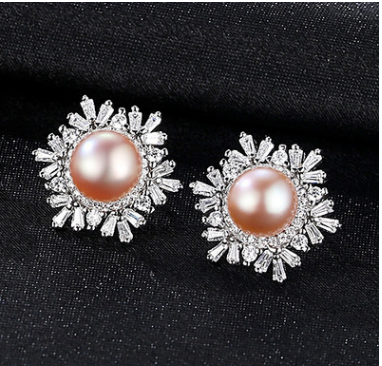 Women’s Sterling Silver Snowflake Stud Earrings with Pearl in 3 Colors - Wazzi's Wear