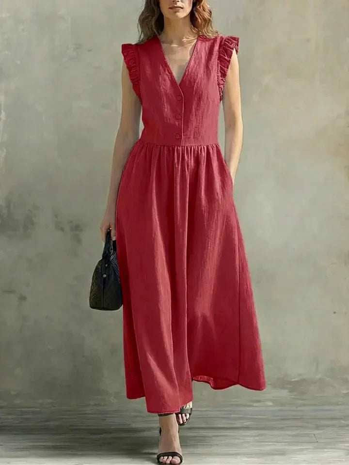Casual Fashionable Elegant V-Neck Dress With Pockets