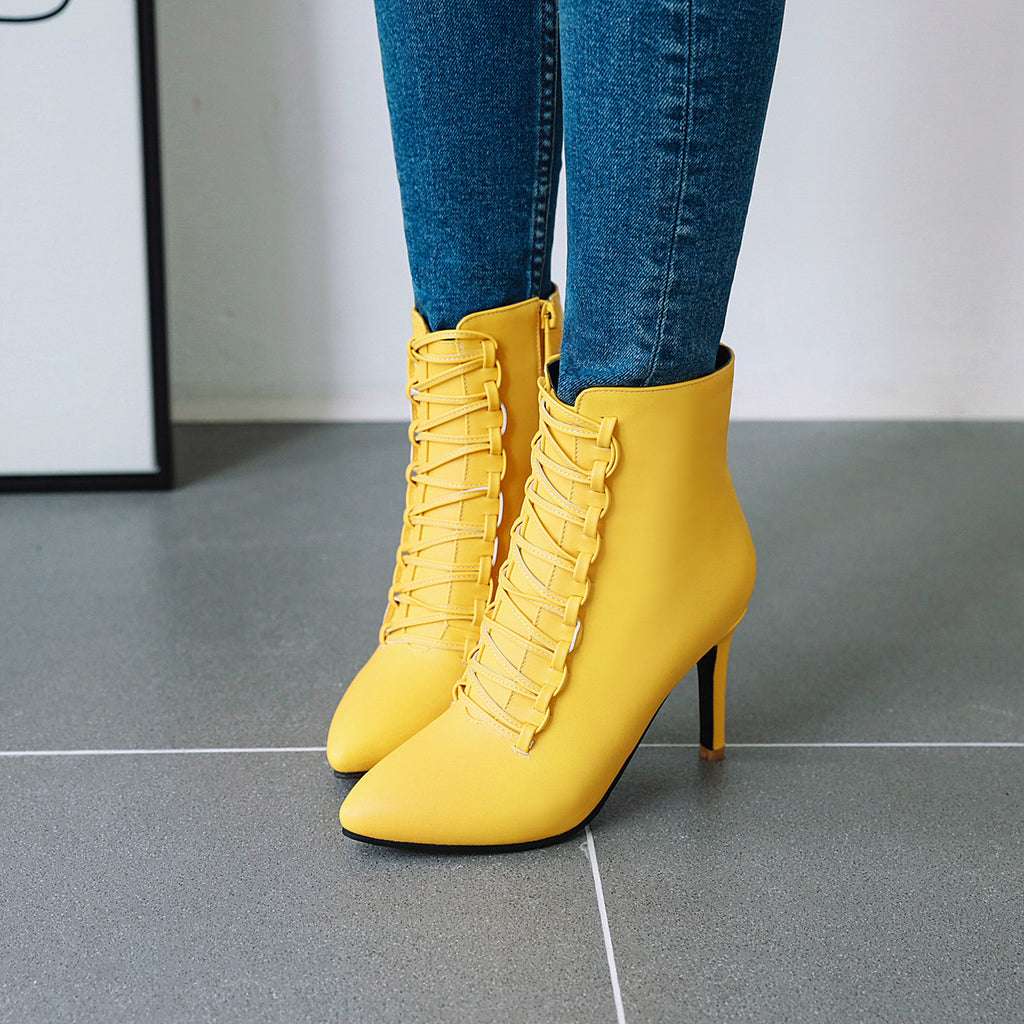 Women’s High Heel Stiletto Ankle Boots with Side Zipper in 3 Colors - Wazzi's Wear
