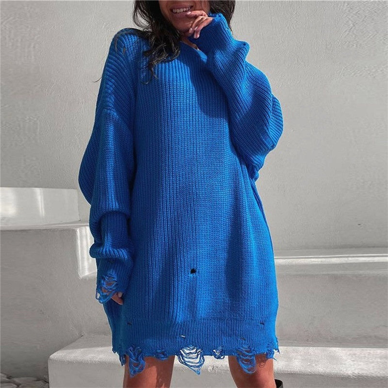 Loose Hole Knitted Pullover Sweater Women