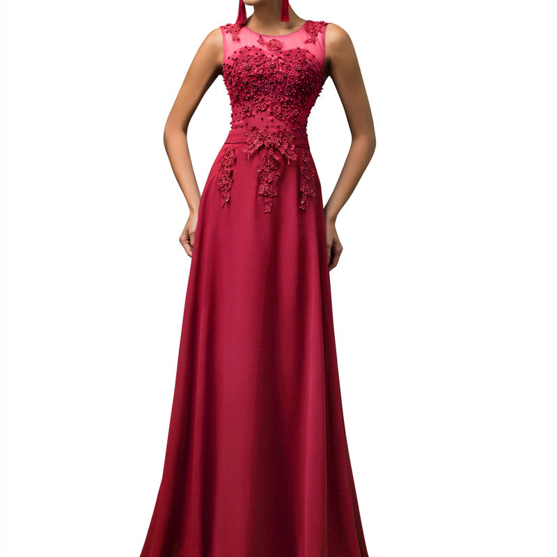 Women’s Sleeveless Lace Bodice Evening Dress in 5 Colors Sizes 2-16 - Wazzi's Wear