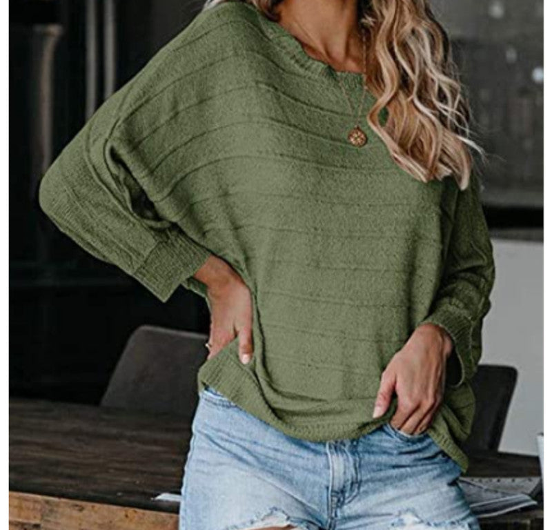 Women’s Pullover Crew Neck Knit Sweater in 5 Colors S-XL - Wazzi's Wear