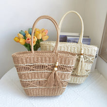 Load image into Gallery viewer, Women’s Woven Straw Hand Bag with Tassel in 2 Colors - Wazzi&#39;s Wear