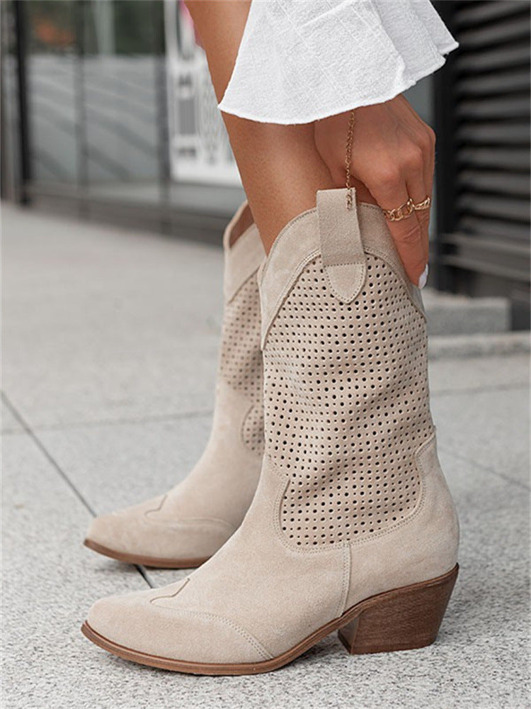 Women's Suede Pointed Toe Mid-Calf Boots