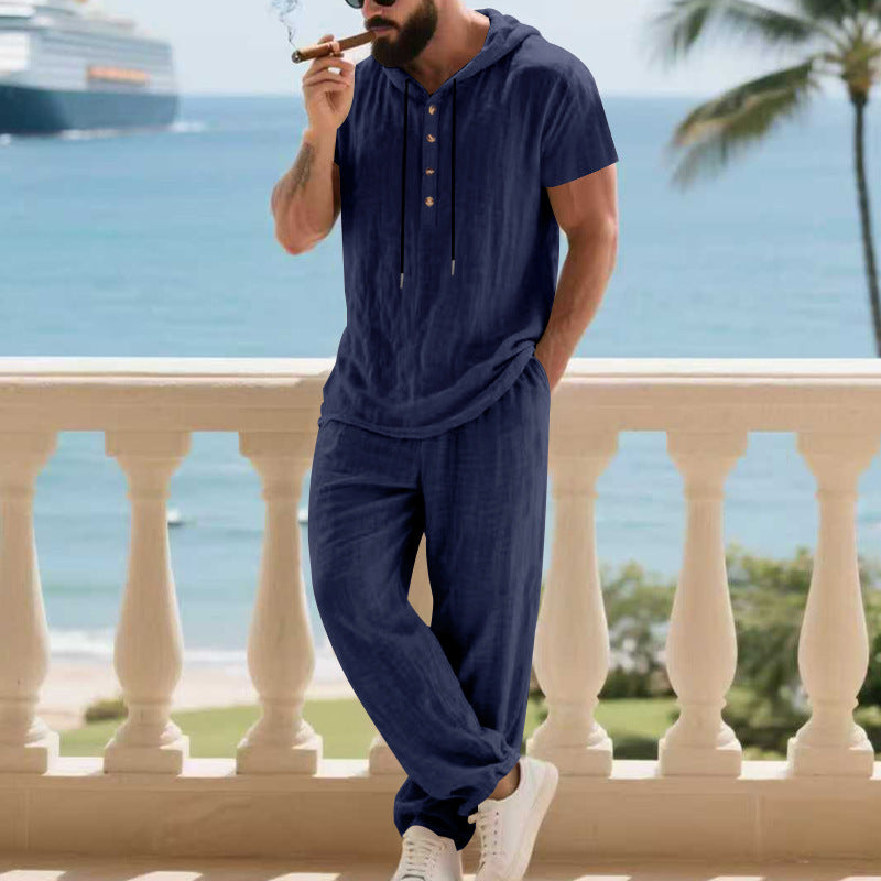 Men's Casual Linen Loose American-Style Pants Suit