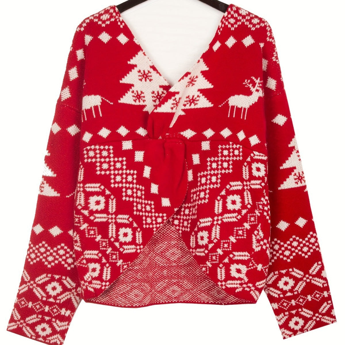 Women's Backless Off-shoulder Christmas Snowflake Pattern Long-sleeved Sweater