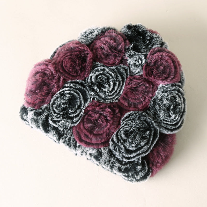 Women’s Fur-Lined Toque with Floral Design