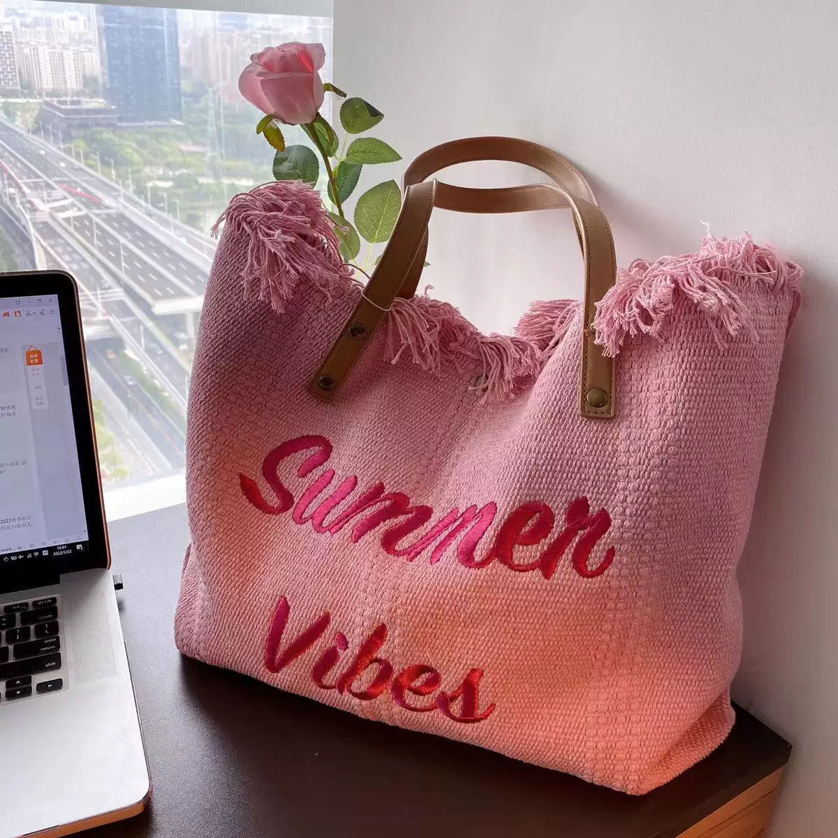 Women’s Summer Vibes Beach Bag Tote in 5 Colors - Wazzi's Wear