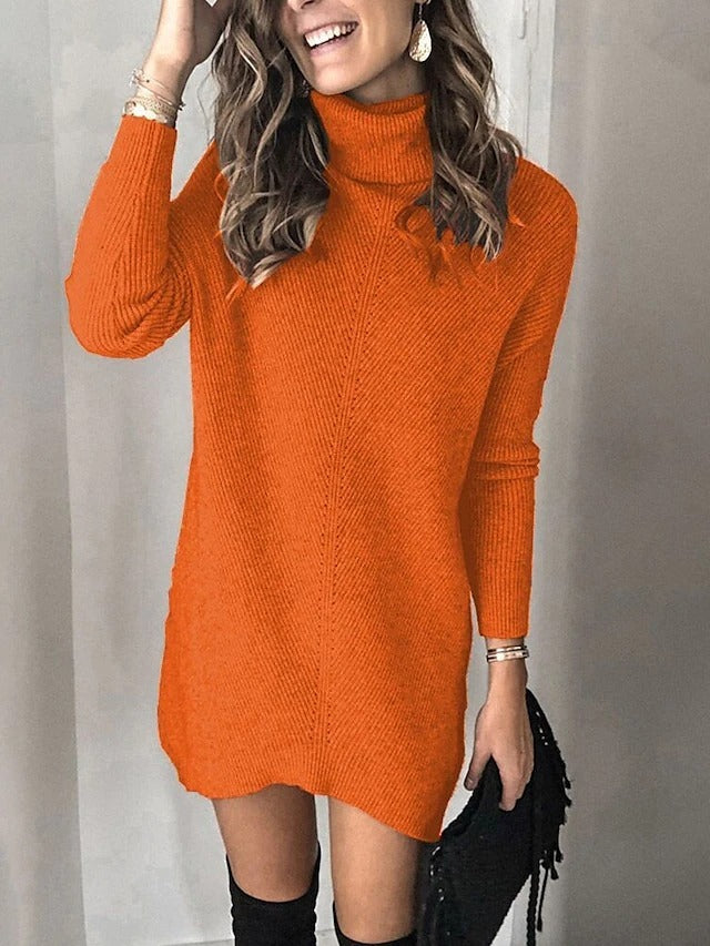 Knitwear Two Lapels Hollow Pullover Sweater Dress