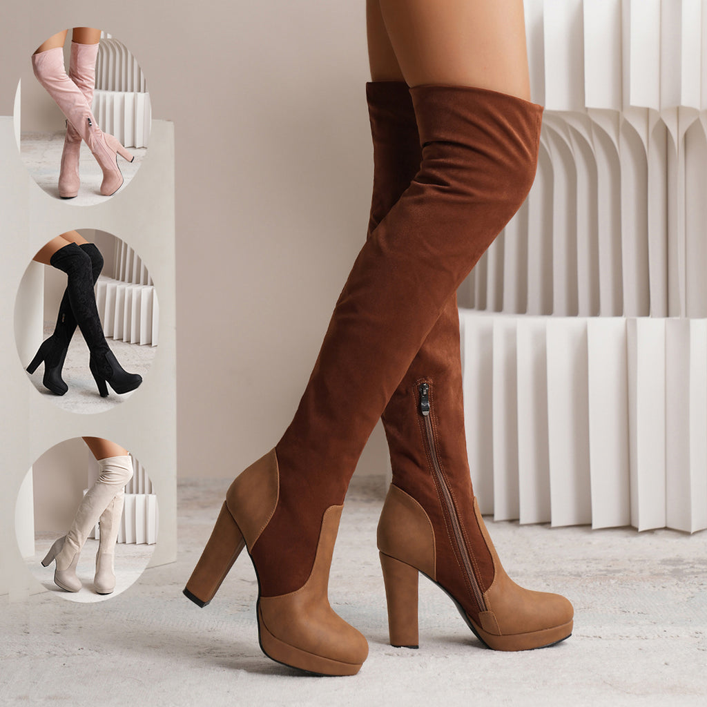 Women’s Suede Over-the-Knee High Heel Boots in 4 Colors - Wazzi's Wear