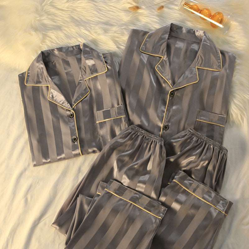 Men’s and Women’s Striped Long Sleeve Silk Pajamas