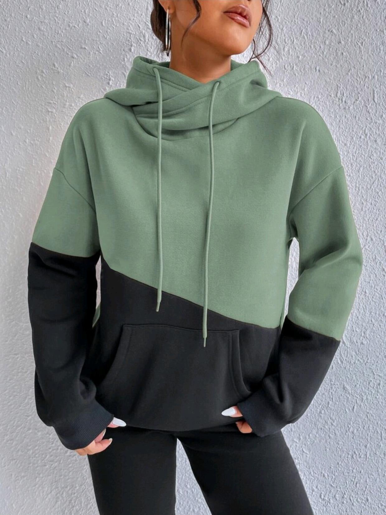 Women’s Colorblock Loose Fit Hoodie with Kangaroo Pocket