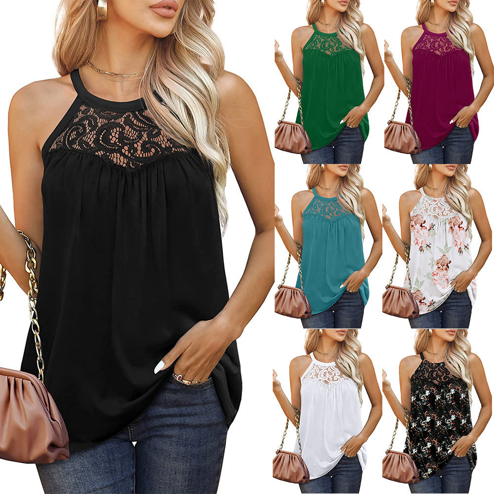 Women’s Halter Tank Top with Lace in 7 Colors S-2XL - Wazzi's Wear