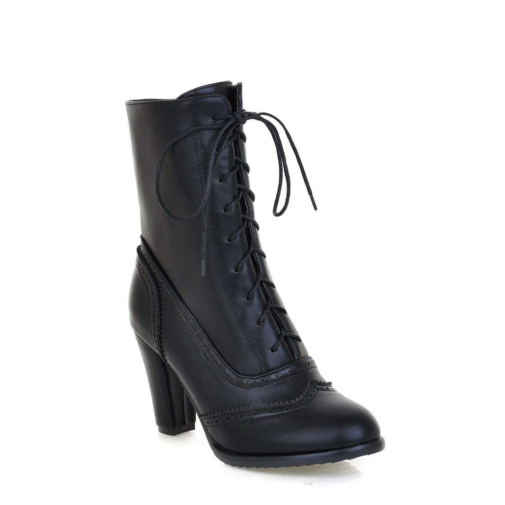Women's Chic Solid Colour Lace-Up High Heel Boots