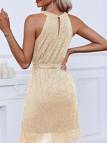 Women's Sequined Halter Neck Party Dress