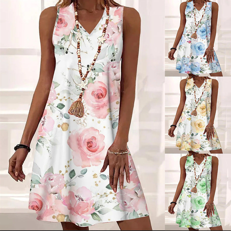 Women’s Sleeveless V-Neck Floral Midi Dress in 4 Colors